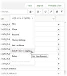 Screenshot showing List View Controls with Select Fields to Display selected